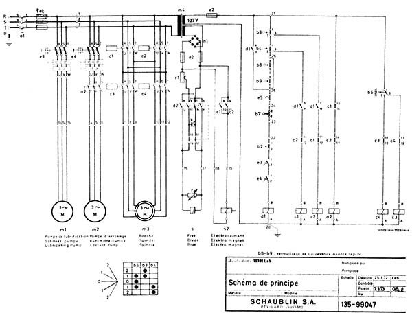 Схема електрична токарно-гвинторізного верстата Schaublin 135